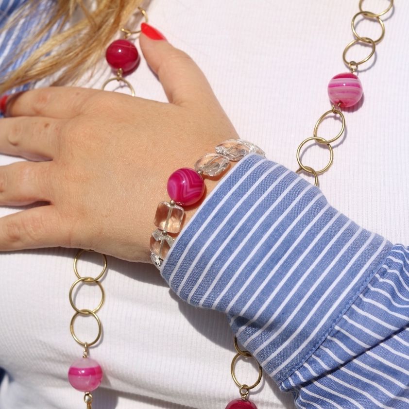 15.Isotta – Bracciale in Quarzo Rosa e Giada Rosa