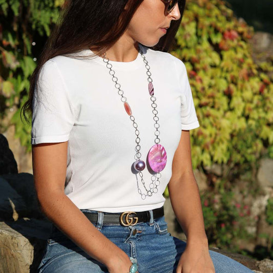 23.Calliope – Collana con Catena, Madreperla e Agate Striate